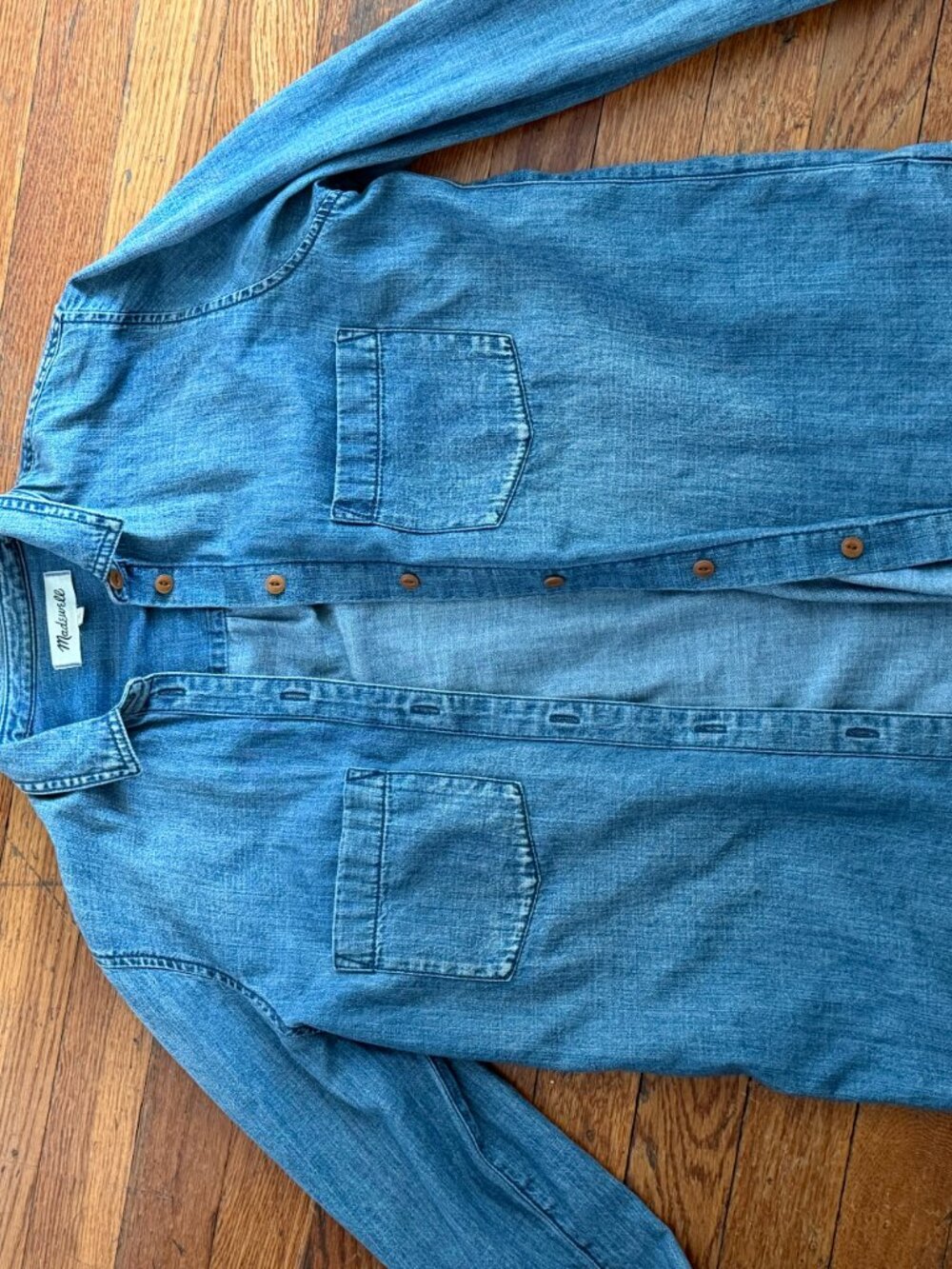 Madewell Denim Chambray Button Down Shirt Raw Hem Size S